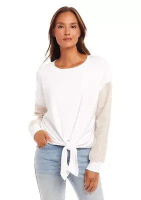 Women's Contrast Tie Front Top