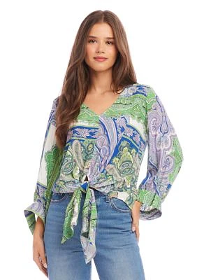 Blouson Sleeve Tie Front Top