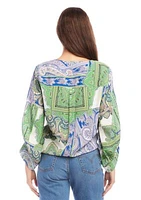 Blouson Sleeve Tie Front Top