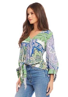 Blouson Sleeve Tie Front Top