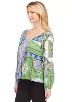 Petite Blouson Sleeve Printed Peasant Top