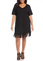 Plus V-Neck Fringe Dress