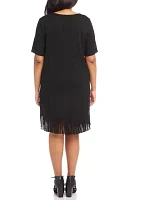 Plus V-Neck Fringe Dress