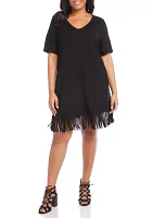 Plus V-Neck Fringe Dress