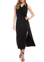 Women's Faux Wrap Midi Dress