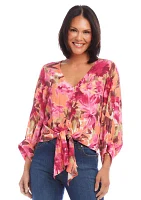 Petite Blouson Sleeve Tie Front Top