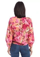 Petite Blouson Sleeve Tie Front Top