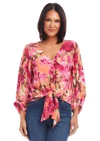 Petite Blouson Sleeve Tie Front Top