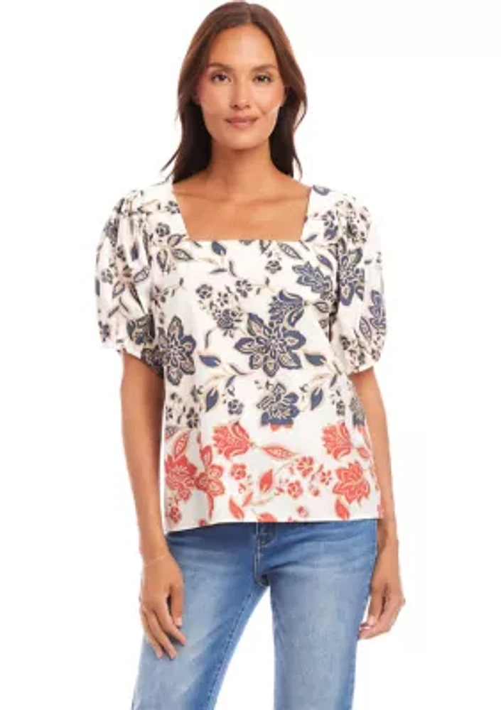 Women's Puff Sleeve Square Neck Top