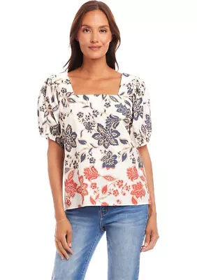 Women's Puff Sleeve Square Neck Top