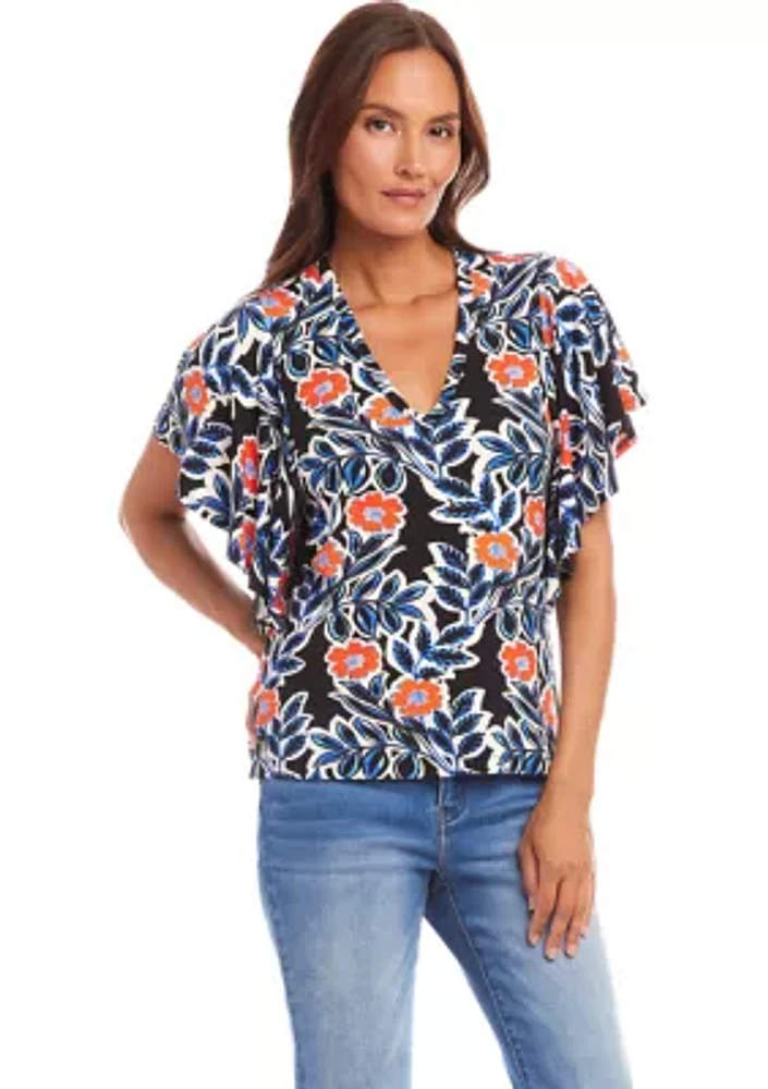 Women's Flutter Sleeve V-Neck Top