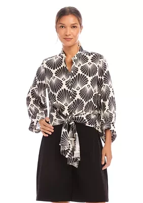 Women's Blouson Sleeve Tie Front Top