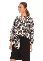 Women's Blouson Sleeve Tie Front Top