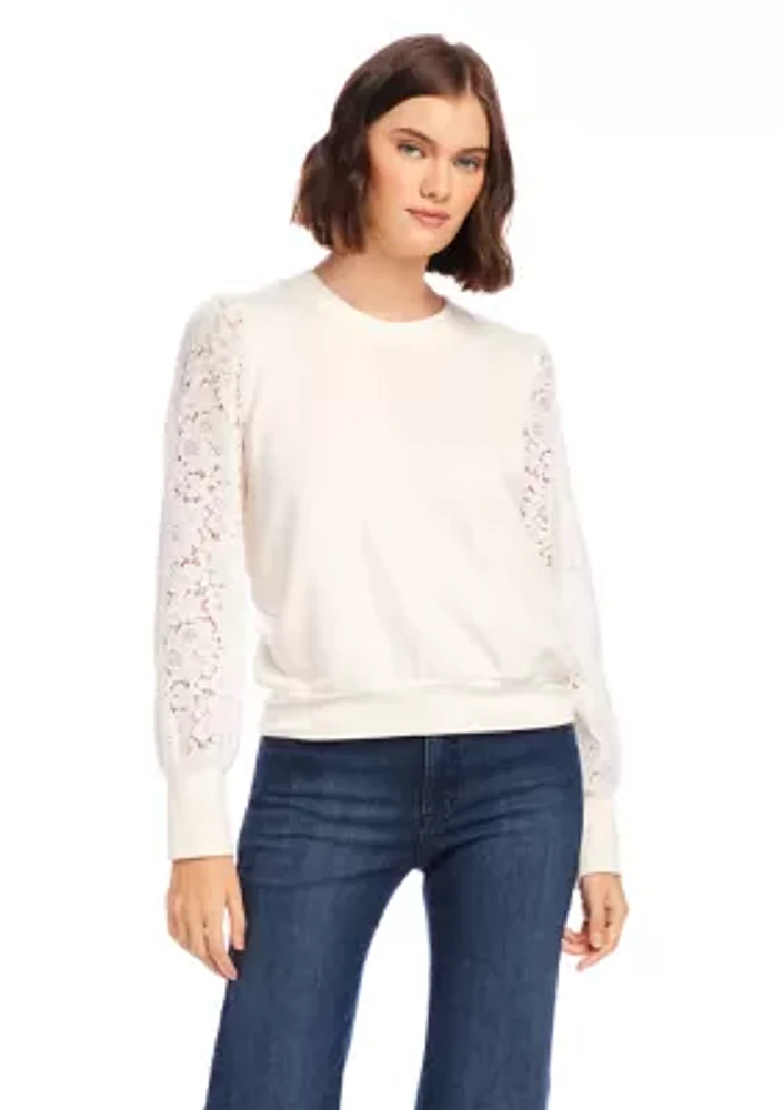 Petite Contrast Lace Sleeve Top