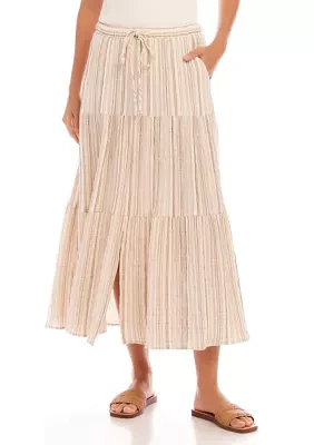 Women's Stripe Tiered Midi Skirt