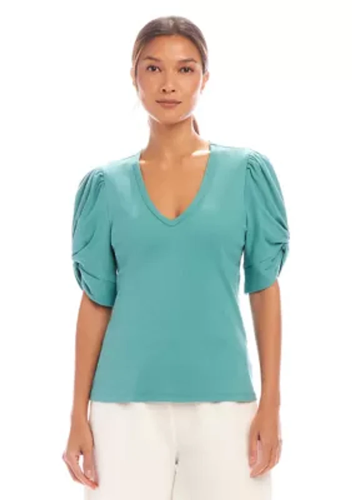 Women's Ribbed Twist Sleeve Top