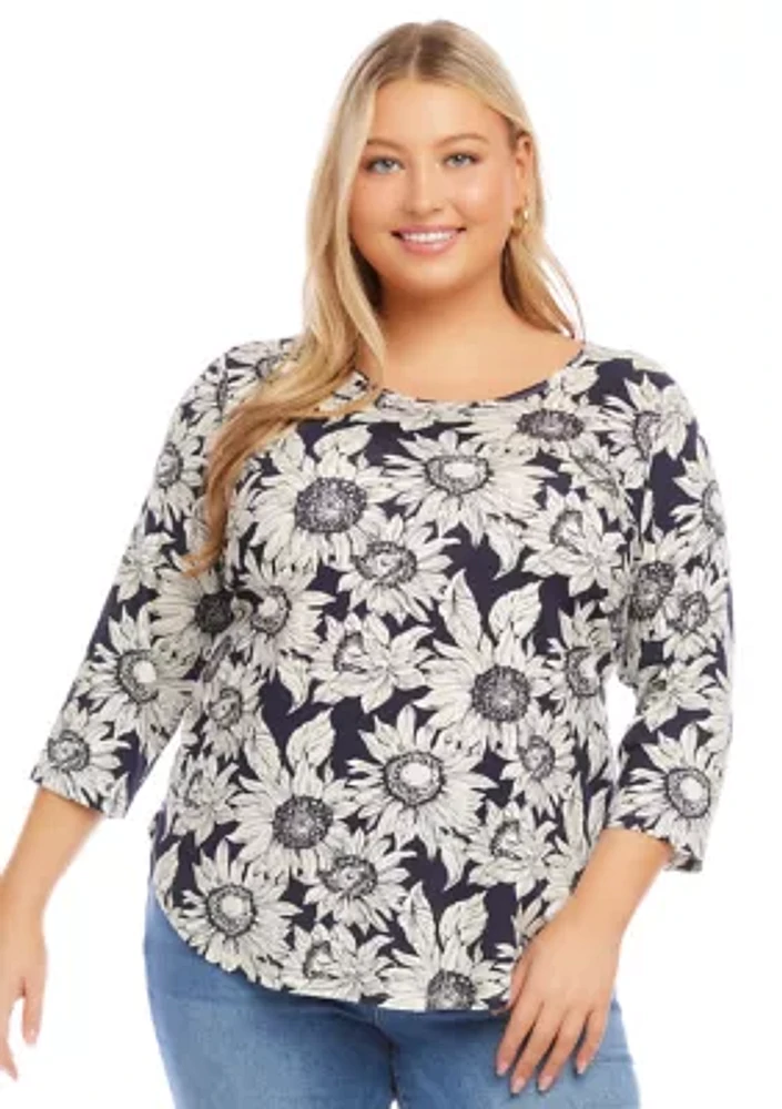 Plus 3/4 Sleeve Shirttail Top