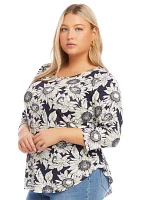 Plus 3/4 Sleeve Shirttail Top