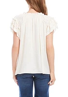 Women's Flutter Sleeve Ruffle Top