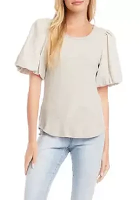 Karen Kane Women's Contrast Linen Puff Sleeve Top