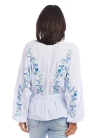 Petite Embroidered Drawstring Top