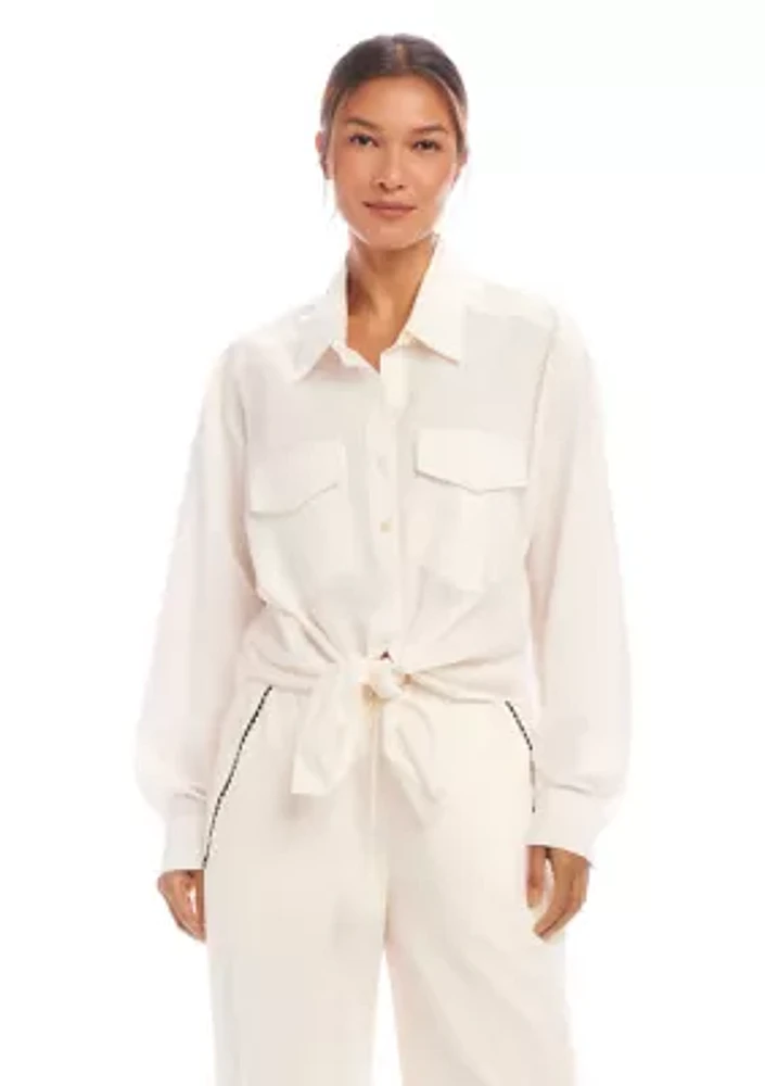 Women's Long Sleeve Tie-Front Top