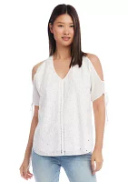 Petite Embroidered Cold Shoulder Top