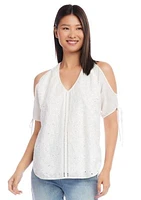 Women's Embroidered Cold Shoulder Top