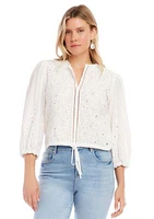 Women's Embroidered Tie Waist Top