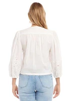 Women's Embroidered Tie Waist Top