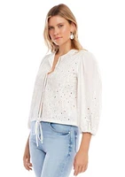 Women's Embroidered Tie Waist Top