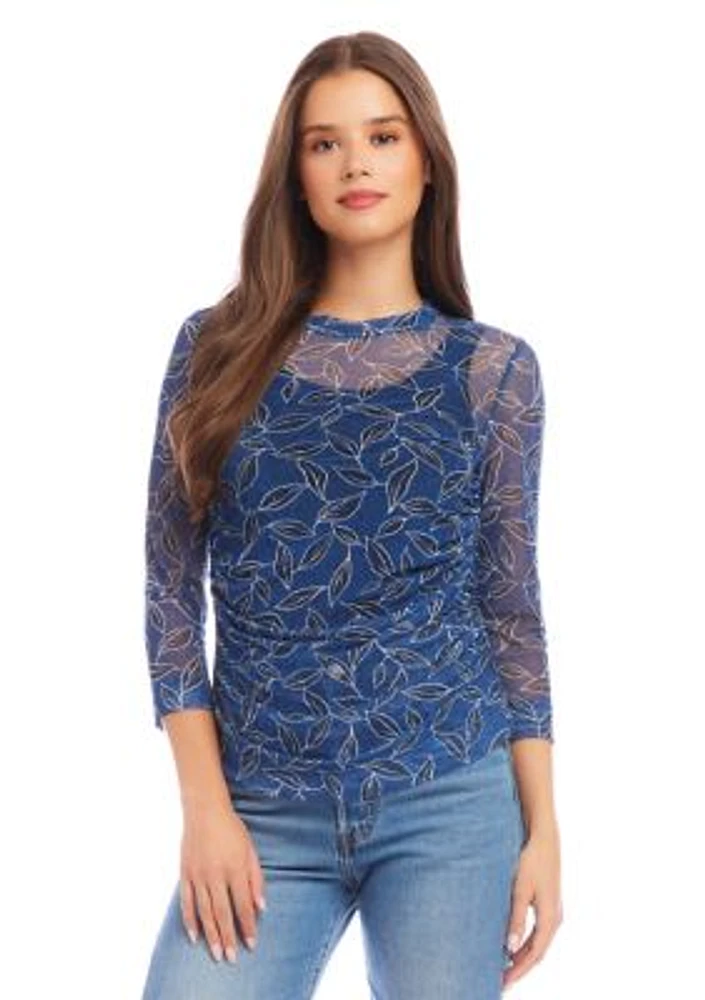 Women's Side Shirred Mesh Top