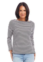 Women's Stripe 3/4 Sleeve Boat Neck Top