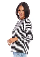 Women's Stripe 3/4 Sleeve Boat Neck Top