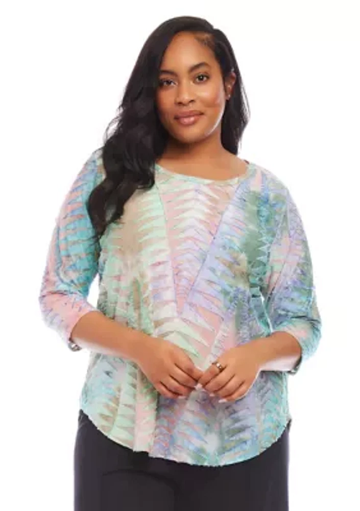 Plus Tie Dye Burnout Shirttail Top