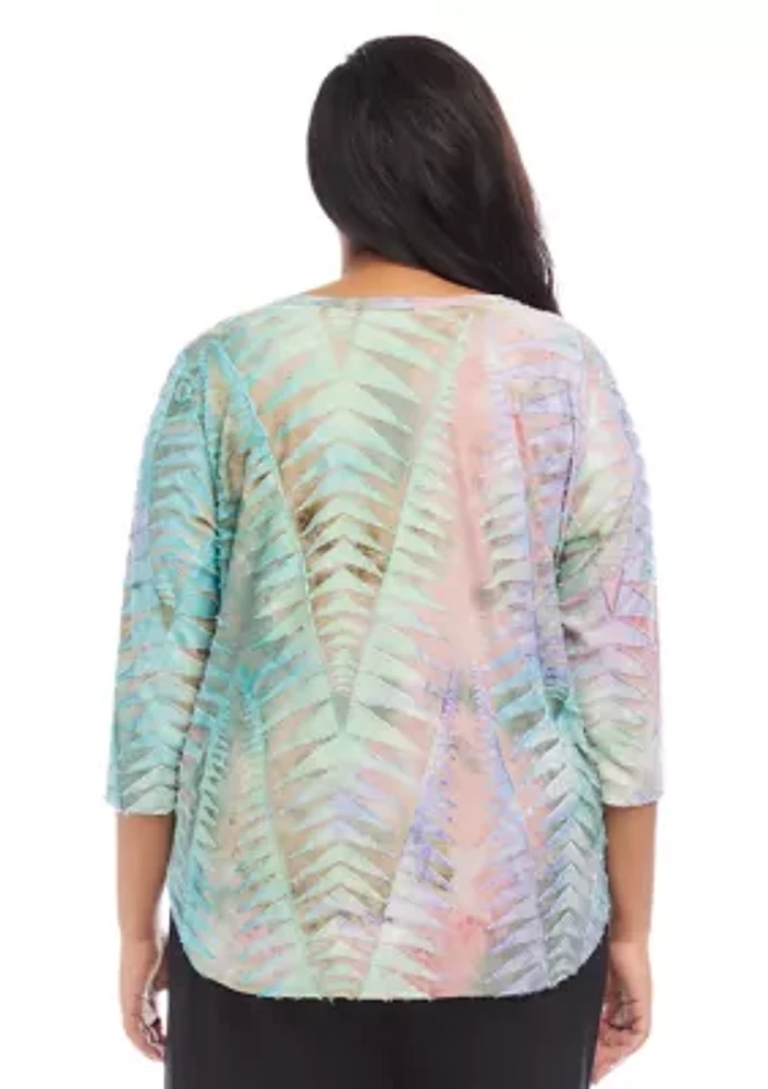 Plus Tie Dye Burnout Shirttail Top