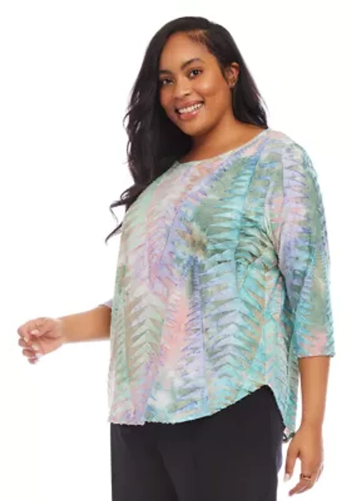 Plus Tie Dye Burnout Shirttail Top