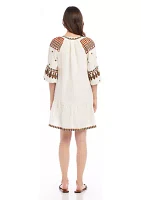 Petite Embroidered Ruffle Hem Dress