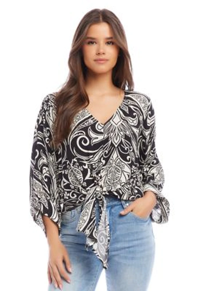 Petite Blouson Sleeve Tie Front Top