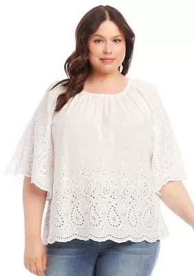 Plus Embroidered Peasant Top