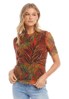 Women's Short Sleeve Printed Mesh Top