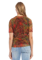 Women's Short Sleeve Printed Mesh Top