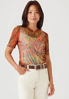 Women's Short Sleeve Printed Mesh Top