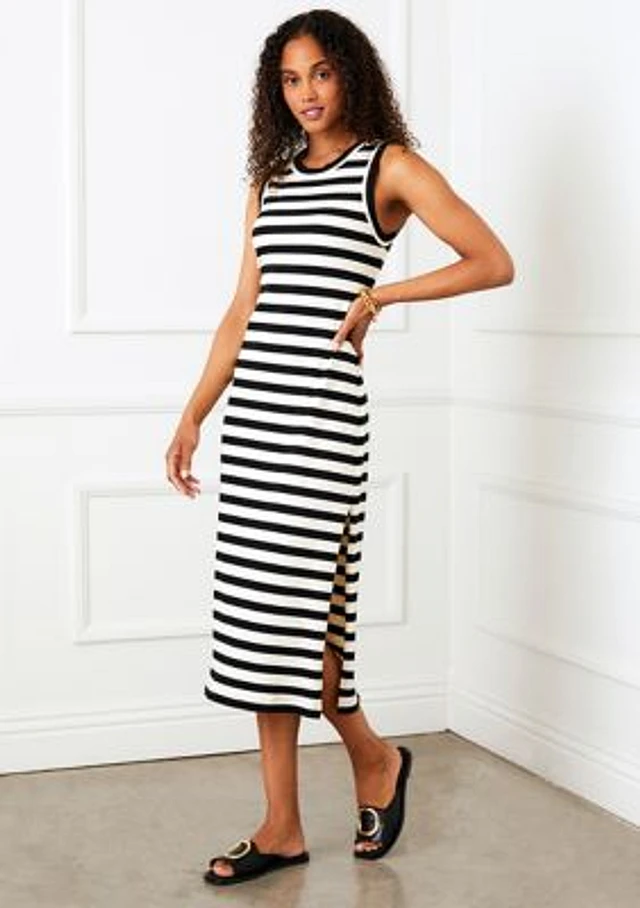 blue gingham bodycon dress Multi Tropical Print Linen Midi Dress - All Dresses
