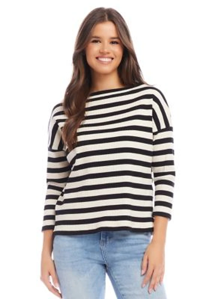 Women's Stripe 3/4 Sleeve Boat Neck Top