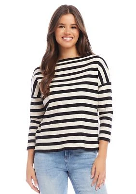 Women's Stripe 3/4 Sleeve Boat Neck Top