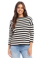 Women's Stripe 3/4 Sleeve Boat Neck Top