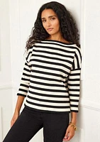 Women's Stripe 3/4 Sleeve Boat Neck Top