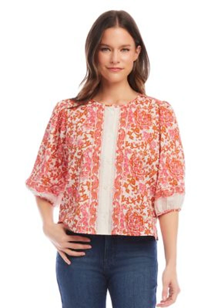 Women's Puff Sleeve Button Front Top