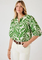 Women's Printed Puff Sleeve Button Front Top